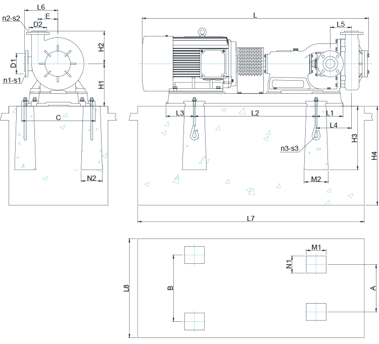 HFM-U系列全塑型耐腐耐磨后吸泵安裝尺寸圖