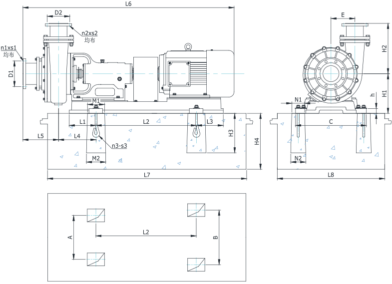 UHB-Z系列脫硫循環(huán)泵安裝尺寸圖