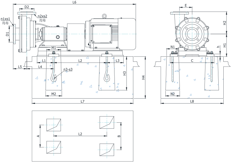 UHB-Z系列脫硫循環(huán)泵安裝尺寸圖