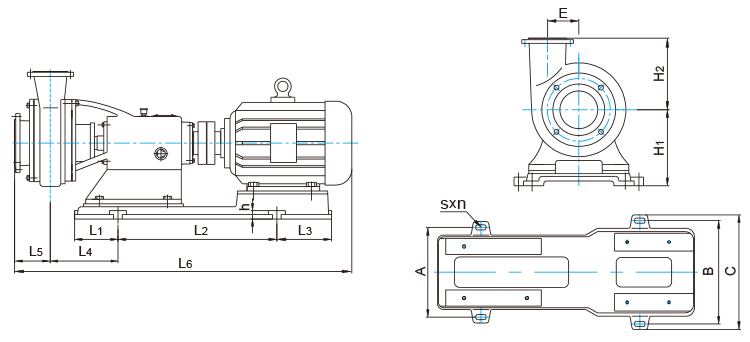 UHB-ZK系列耐腐耐磨泵安裝尺寸圖
